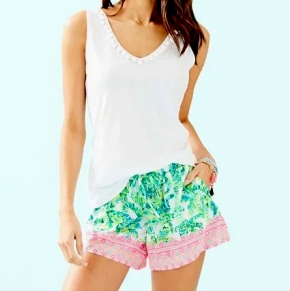 Lilly Pulitzer Katia Palm Print Lightweight Pull On Elastic Drawstring Shorts XS - Picture 1 of 15